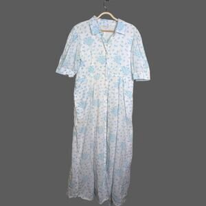 India Amory Julia Maxi Ja Shirt Dress Large Tulip Floral Print Robins Egg Blue